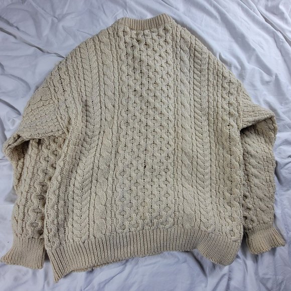 Cladyknit Ireland All Pure Wool Beige Womens Large Cardigan Sweater Warm Casual - Picture 2 of 11